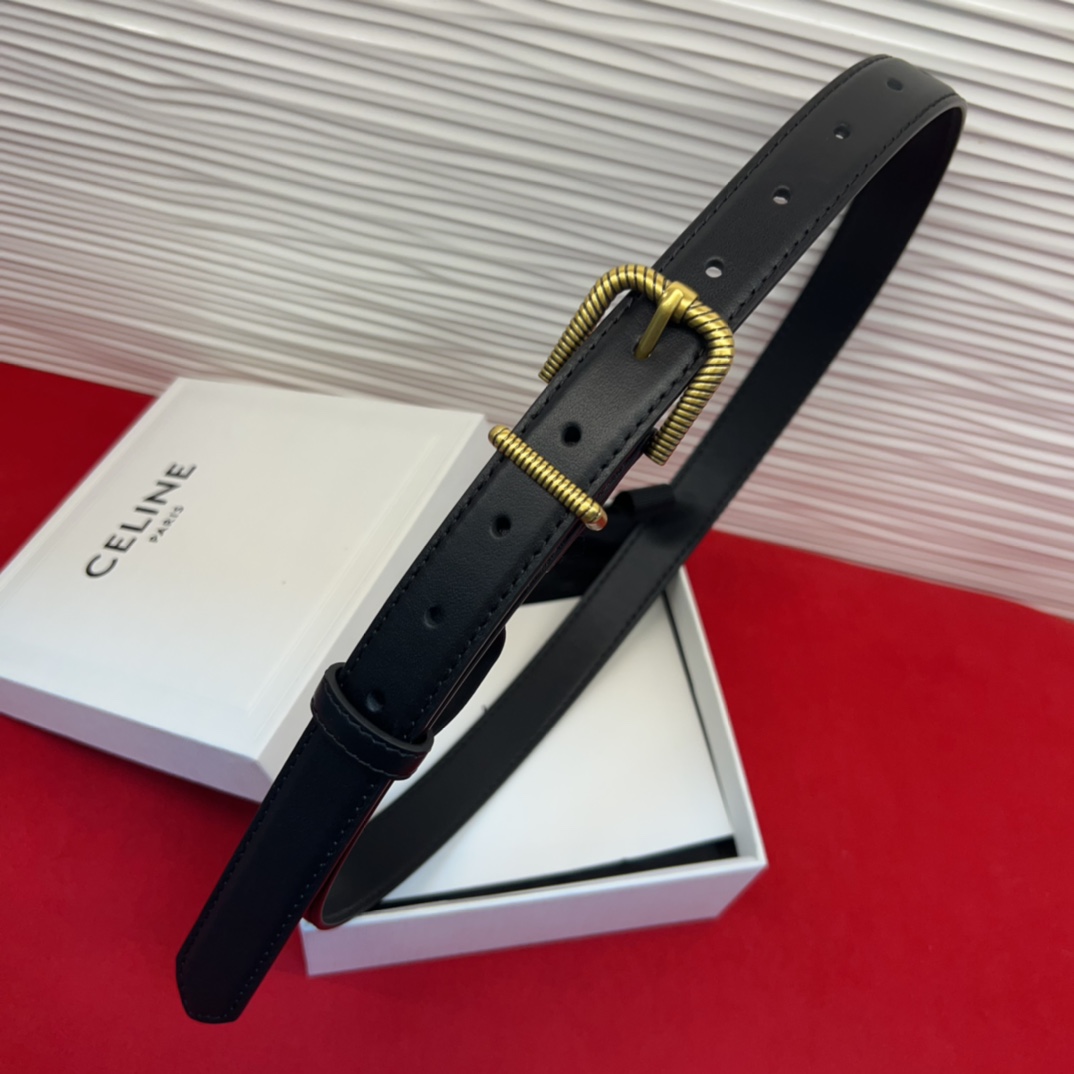 c eline TRIOMPHE中号标志印花牛皮革腰带标志印花和牛皮革 TRIOMPHE配领扣带扣环扣和