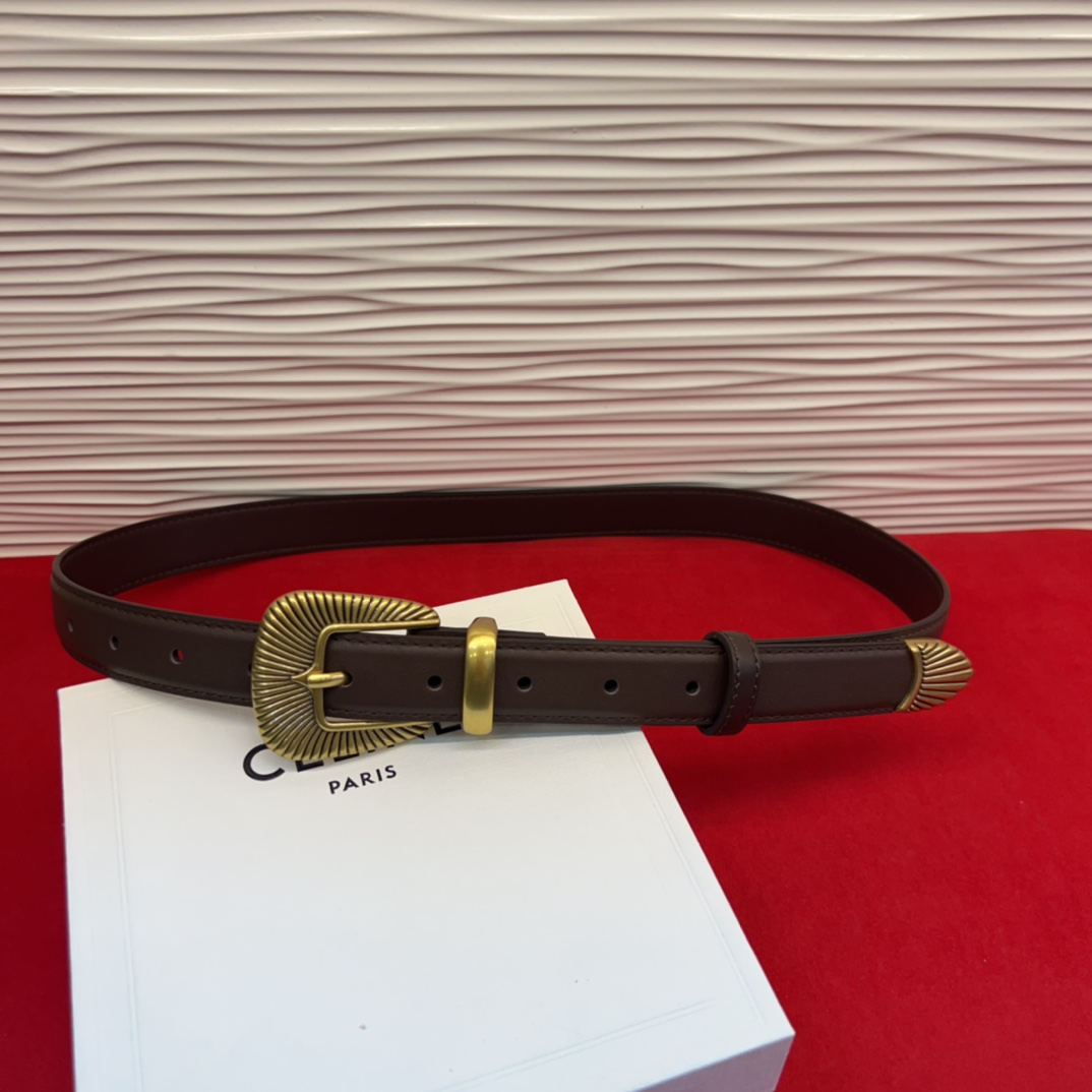 c eline TRIOMPHE中号标志印花牛皮革腰带标志印花和牛皮革 TRIOMPHE配领扣带扣环扣和