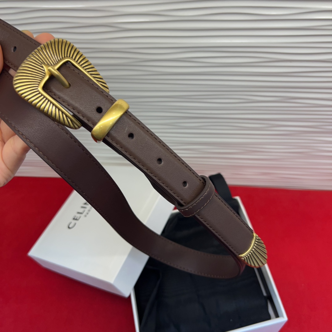 c eline TRIOMPHE中号标志印花牛皮革腰带标志印花和牛皮革 TRIOMPHE配领扣带扣环扣和