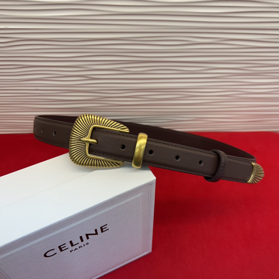 c eline TRIOMPHE中号标志印花牛皮革腰带标志印花和牛皮革 TRIOMPHE配领扣带扣环扣和