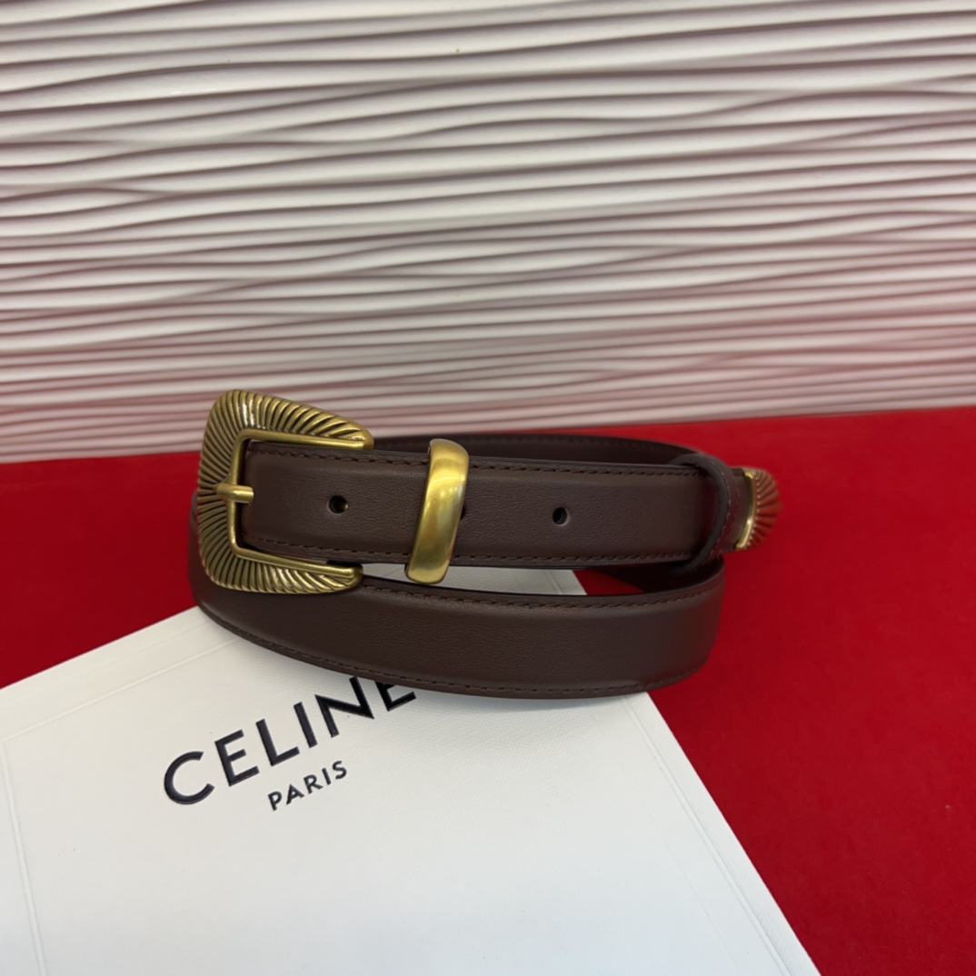 c eline TRIOMPHE中号标志印花牛皮革腰带标志印花和牛皮革 TRIOMPHE配领扣带扣环扣和