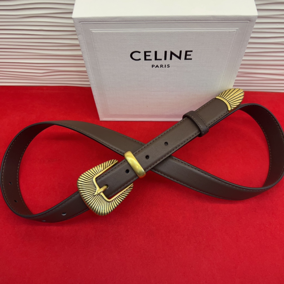c eline TRIOMPHE中号标志印花牛皮革腰带标志印花和牛皮革 TRIOMPHE配领扣带扣环扣和
