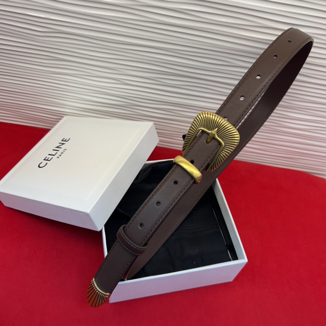 c eline TRIOMPHE中号标志印花牛皮革腰带标志印花和牛皮革 TRIOMPHE配领扣带扣环扣和