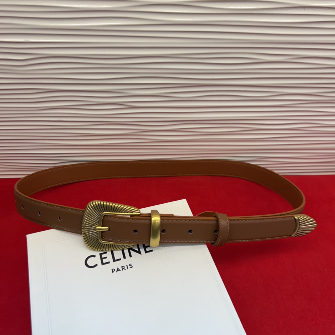 c eline TRIOMPHE中号标志印花牛皮革腰带标志印花和牛皮革 TRIOMPHE配领扣带扣环扣和