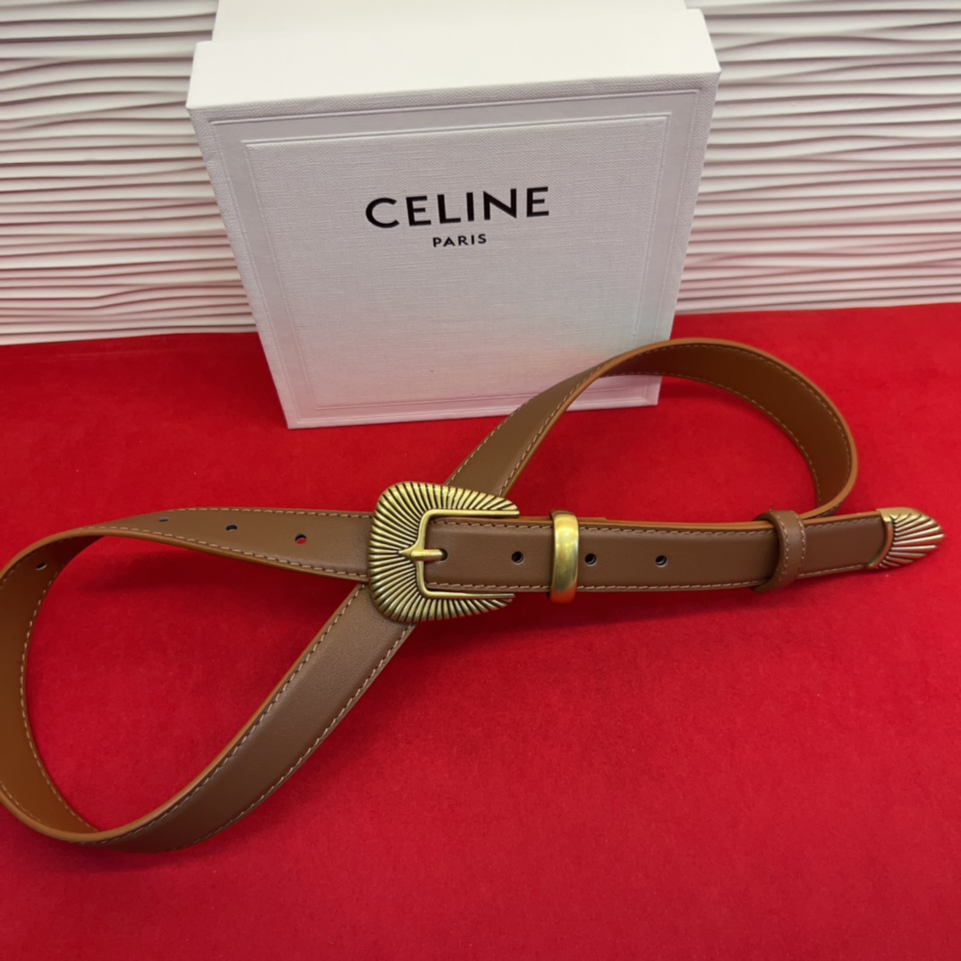 c eline TRIOMPHE中号标志印花牛皮革腰带标志印花和牛皮革 TRIOMPHE配领扣带扣环扣和