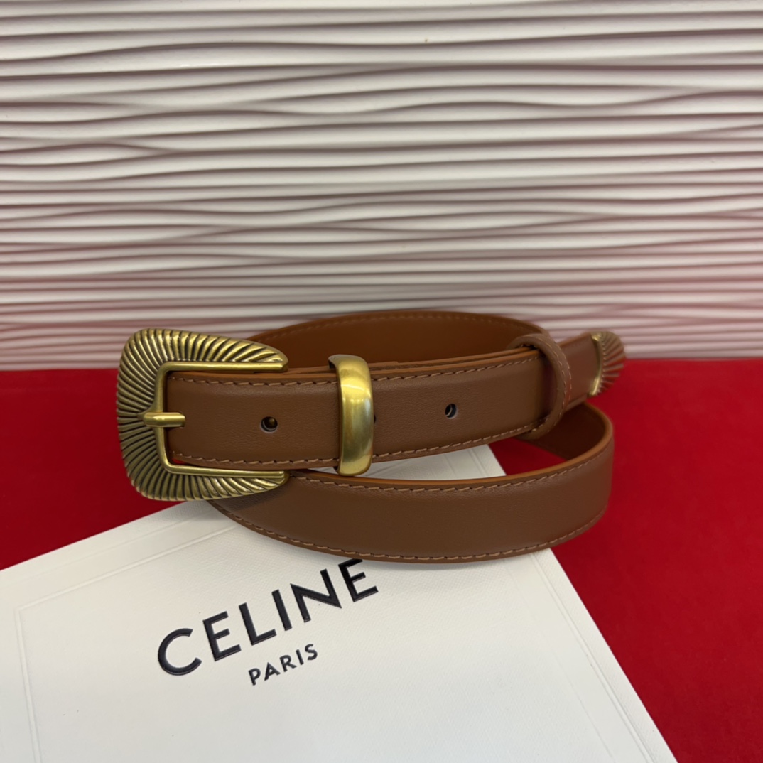 c eline TRIOMPHE中号标志印花牛皮革腰带标志印花和牛皮革 TRIOMPHE配领扣带扣环扣和