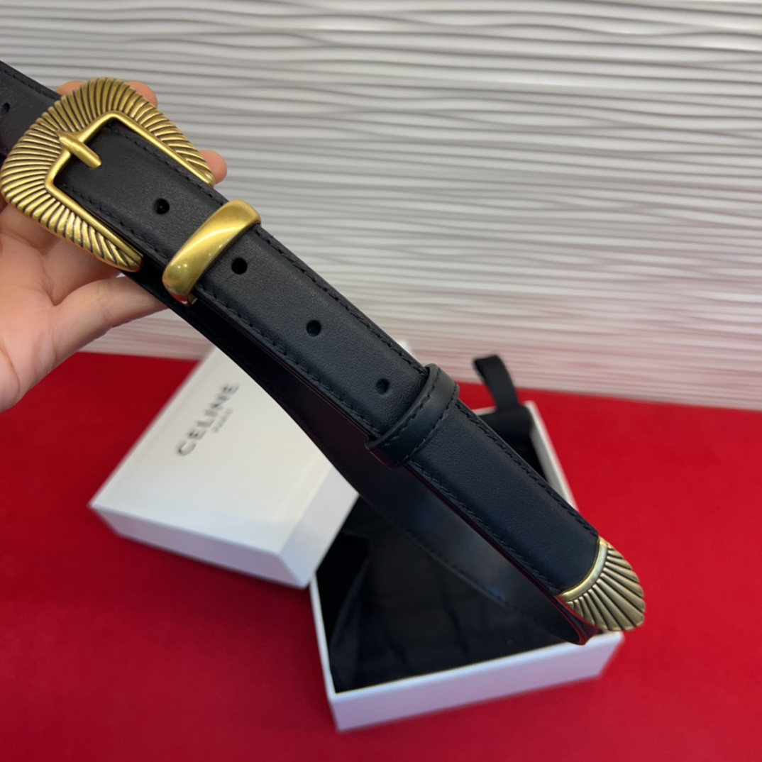 c eline TRIOMPHE中号标志印花牛皮革腰带标志印花和牛皮革 TRIOMPHE配领扣带扣环扣和