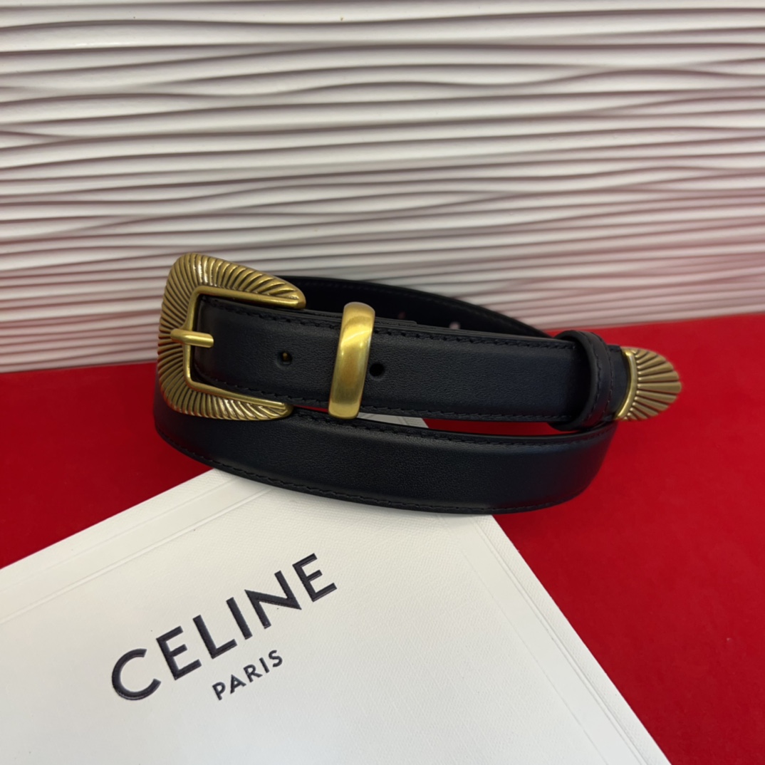 c eline TRIOMPHE中号标志印花牛皮革腰带标志印花和牛皮革 TRIOMPHE配领扣带扣环扣和