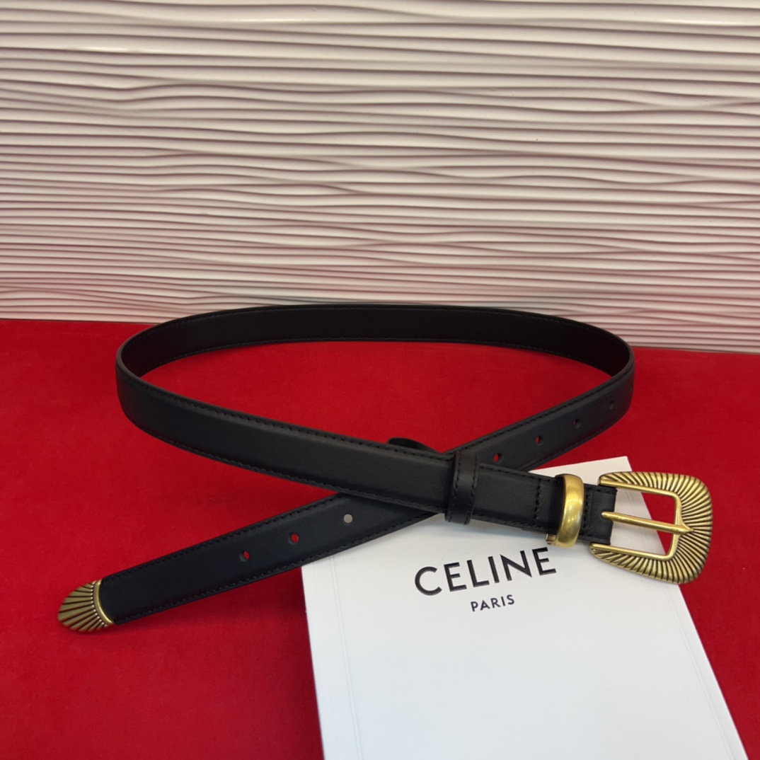 c eline TRIOMPHE中号标志印花牛皮革腰带标志印花和牛皮革 TRIOMPHE配领扣带扣环扣和