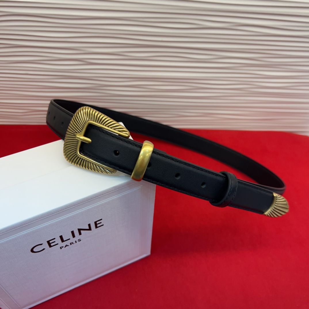 c eline TRIOMPHE中号标志印花牛皮革腰带标志印花和牛皮革 TRIOMPHE配领扣带扣环扣和