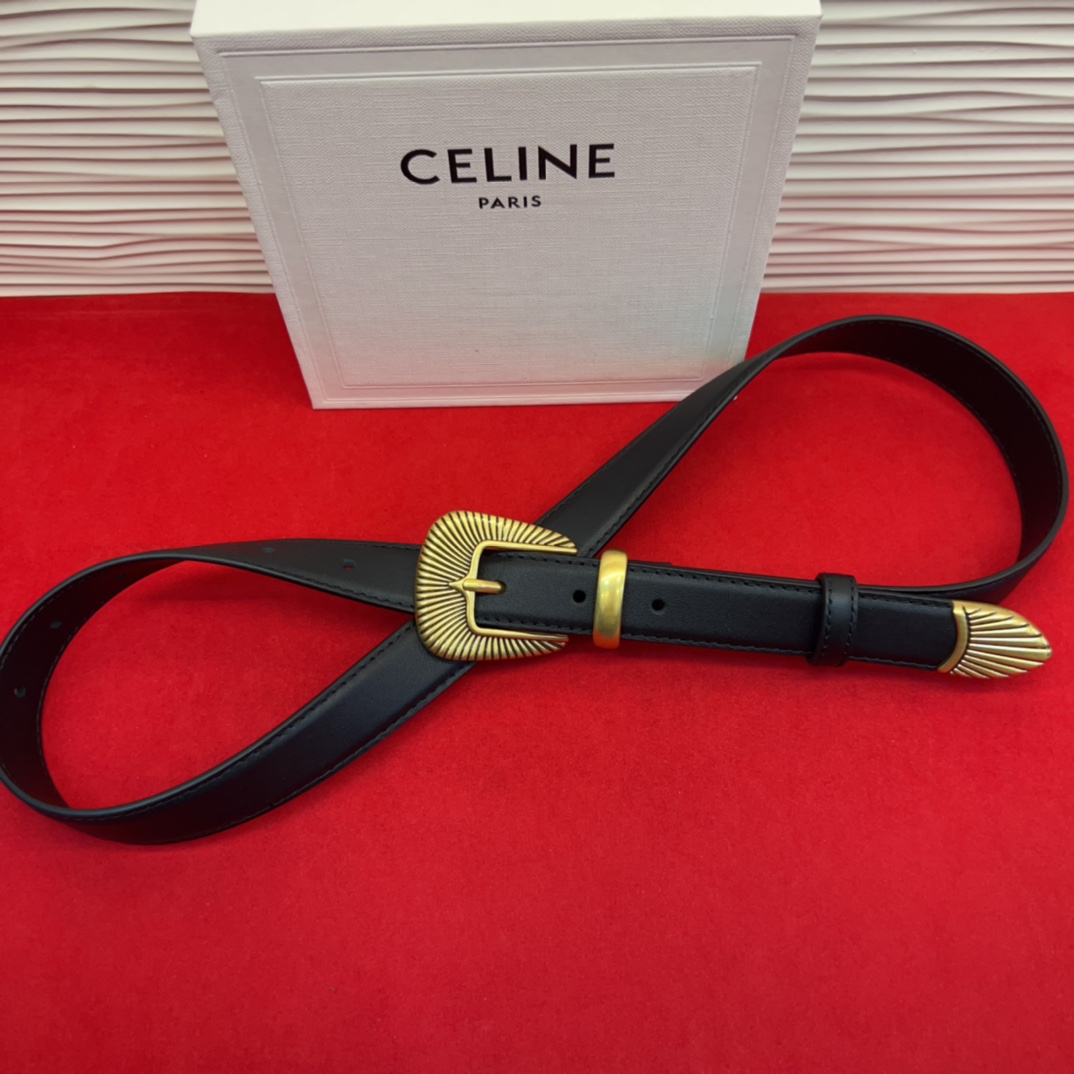 c eline TRIOMPHE中号标志印花牛皮革腰带标志印花和牛皮革 TRIOMPHE配领扣带扣环扣和