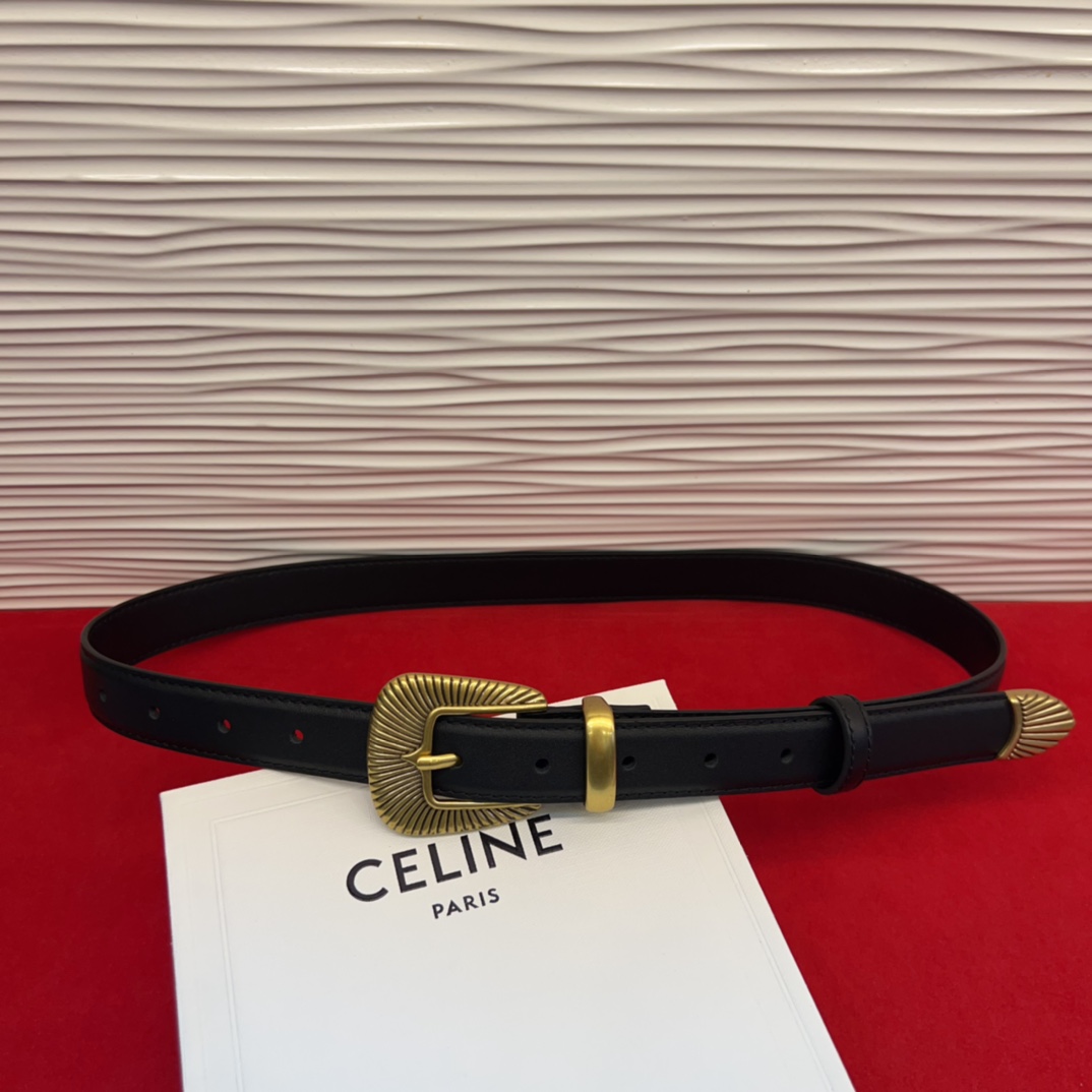 c eline TRIOMPHE中号标志印花牛皮革腰带标志印花和牛皮革 TRIOMPHE配领扣带扣环扣和