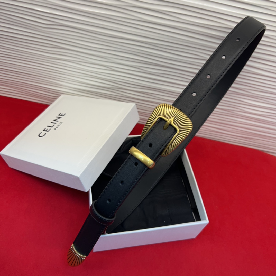 c eline TRIOMPHE中号标志印花牛皮革腰带标志印花和牛皮革 TRIOMPHE配领扣带扣环扣和