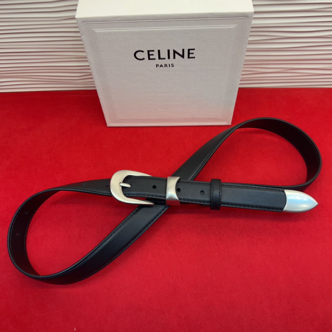 c eline TRIOMPHE中号标志印花牛皮革腰带标志印花和牛皮革 TRIOMPHE配领扣带扣环扣和