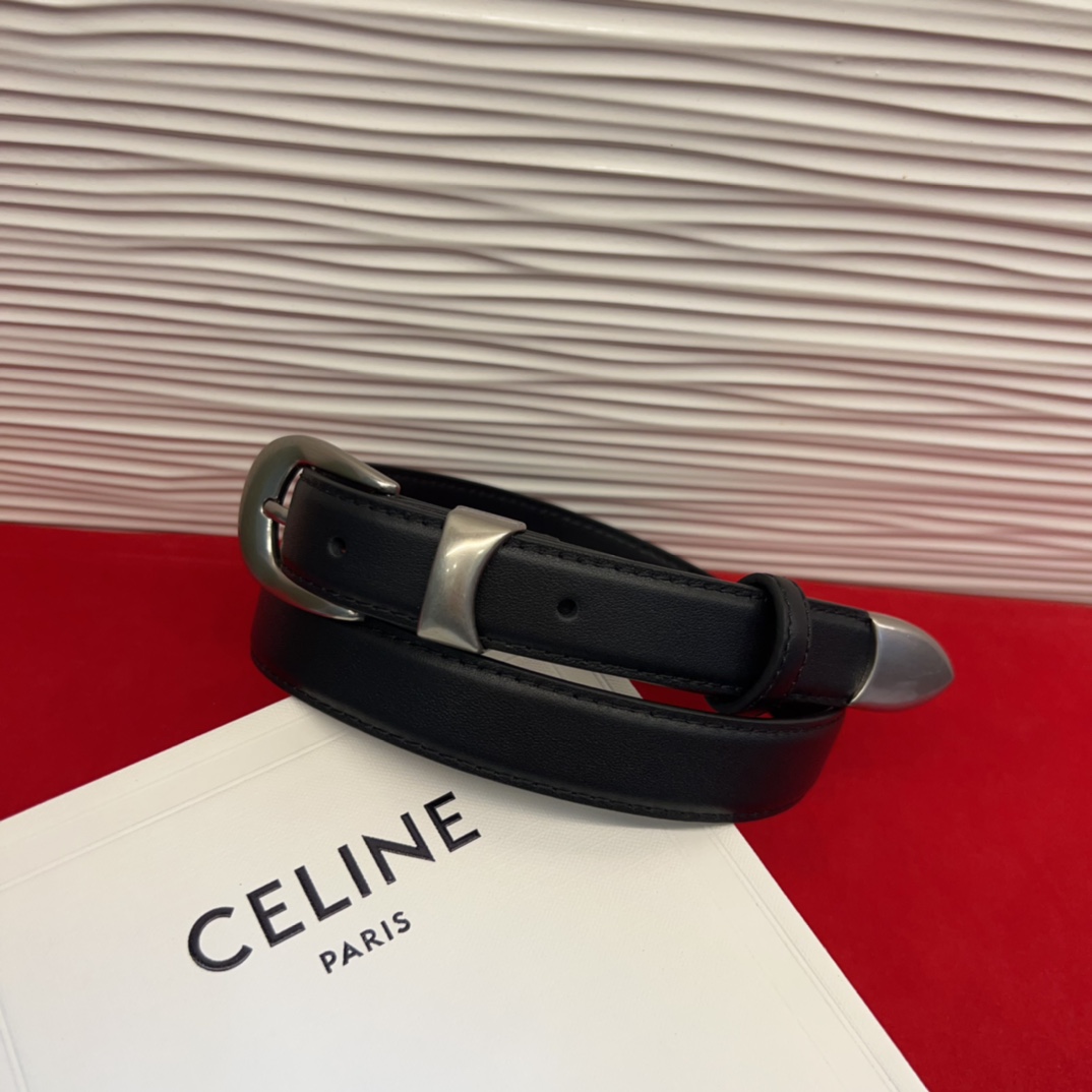 c eline TRIOMPHE中号标志印花牛皮革腰带标志印花和牛皮革 TRIOMPHE配领扣带扣环扣和
