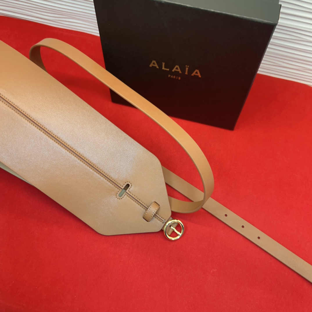🅿️230 Alaia 阿来莱 腰封、品牌标志性的双层工艺，Alaia是一个以高级时装为魂的巴黎时装品牌。
码数70欧一95欧。12Cm