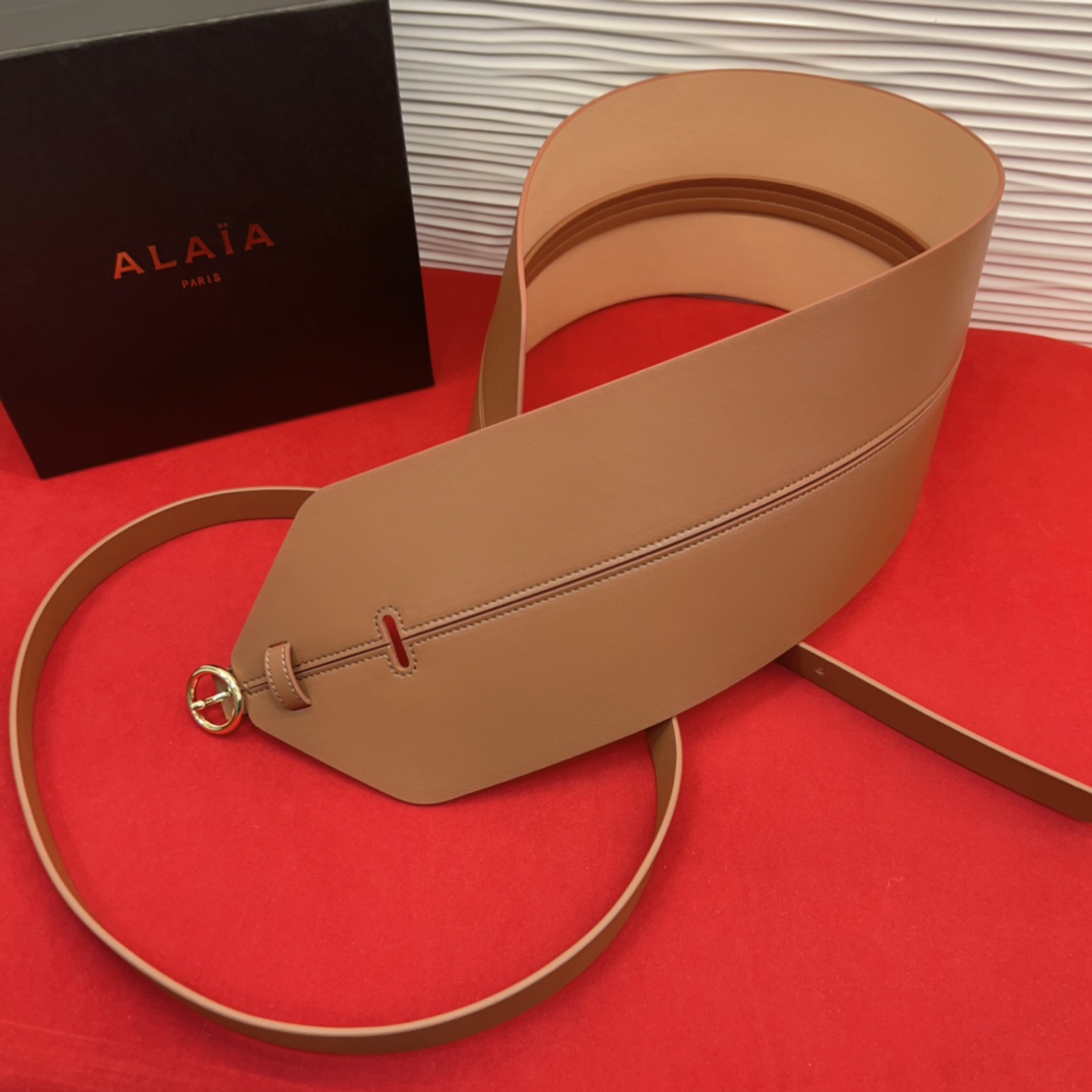 🅿️230 Alaia 阿来莱 腰封、品牌标志性的双层工艺，Alaia是一个以高级时装为魂的巴黎时装品牌。
码数70欧一95欧。12Cm