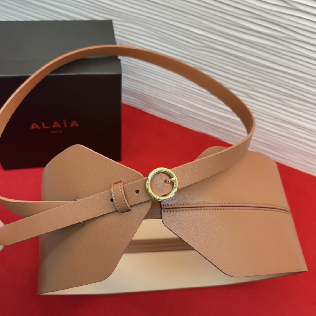 🅿️230 Alaia 阿来莱 腰封、品牌标志性的双层工艺，Alaia是一个以高级时装为魂的巴黎时装品牌。
码数70欧一95欧。12Cm