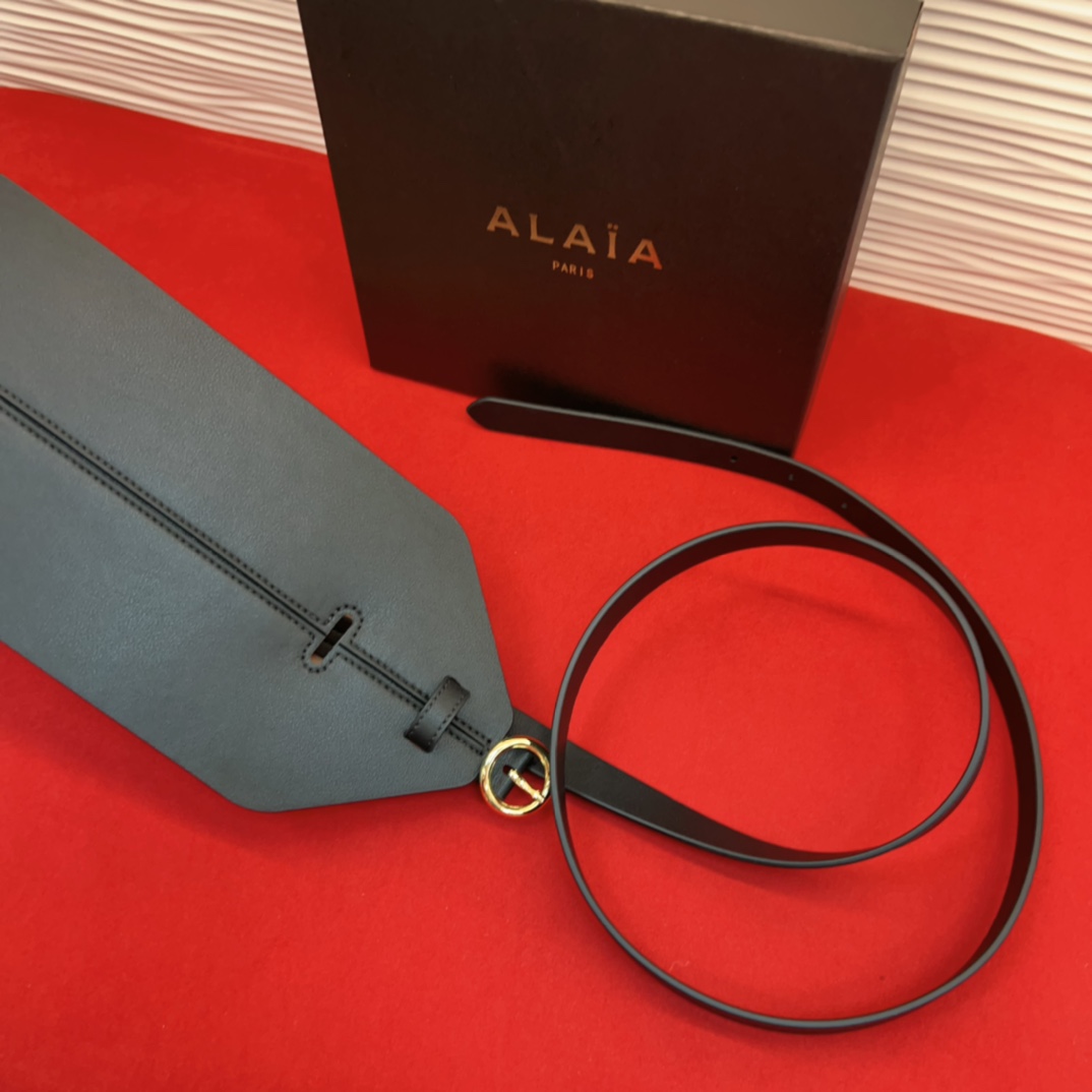 Alaia 阿来莱 腰封、品牌标志性的双层工艺，Alaia是一个以高级时装为魂的巴黎时装品牌。码数70欧