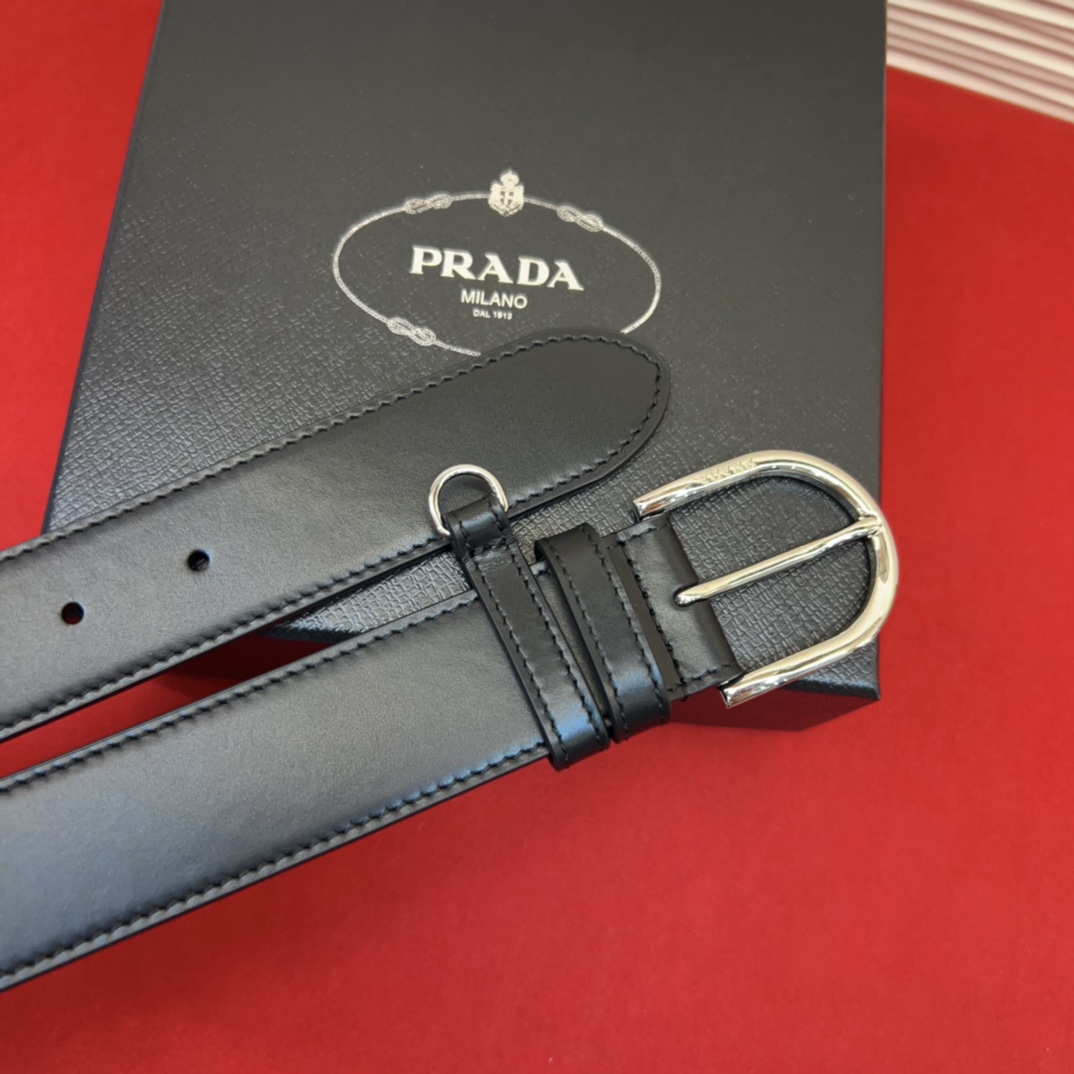 Prada Leather Belt with Silver Buckle - Elegant and Modern Design 3.5cm 3 i1758070671 1263 3