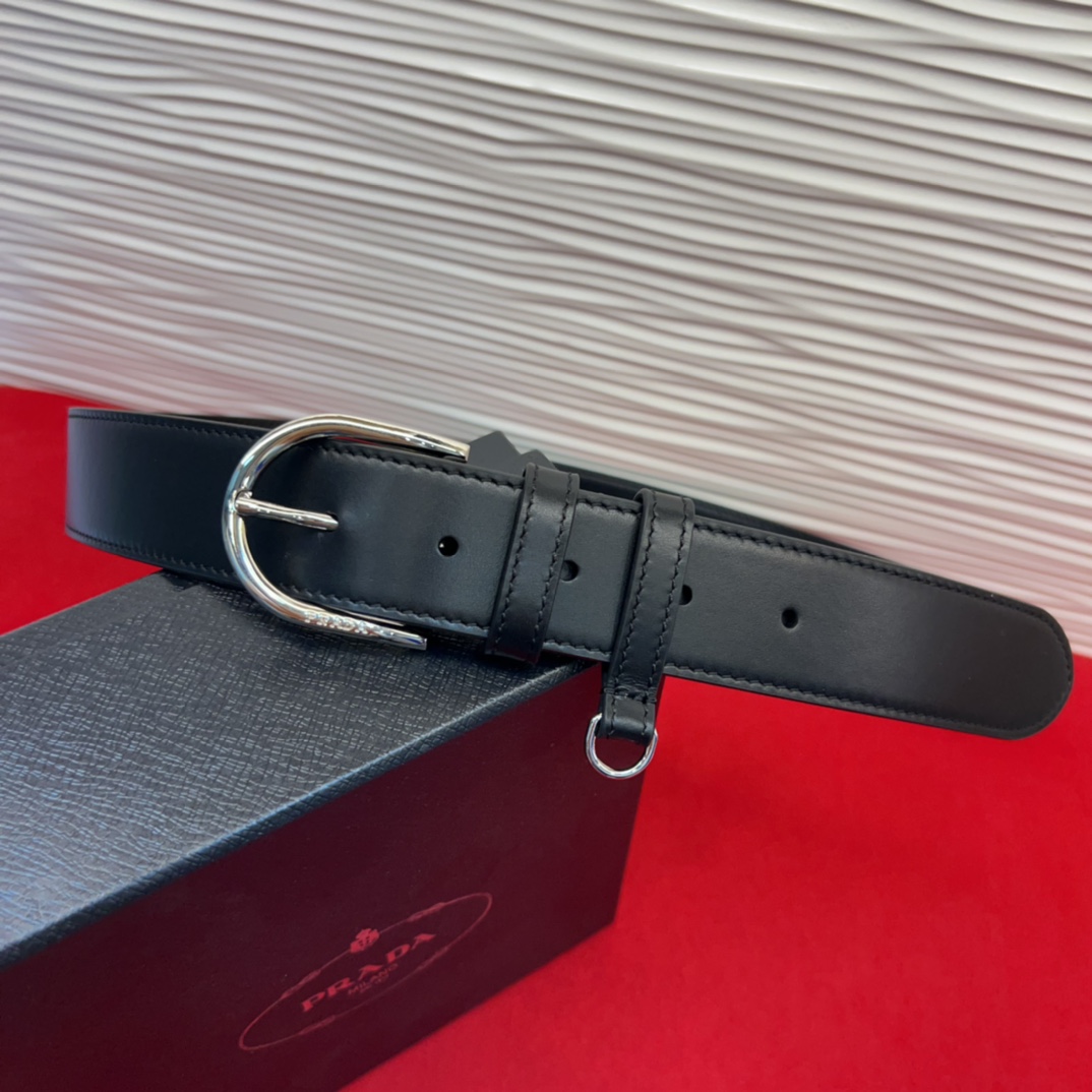 Prada Leather Belt with Silver Buckle - Elegant and Modern Design 3.5cm 6 i1758070671 673 6