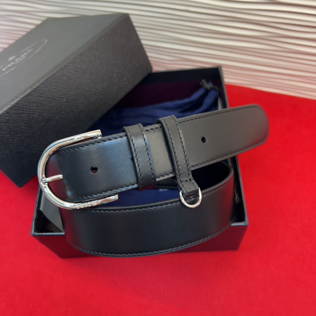 Prada Leather Belt with Silver Buckle - Elegant and Modern Design 3.5cm 2 i1758070671 8123 0