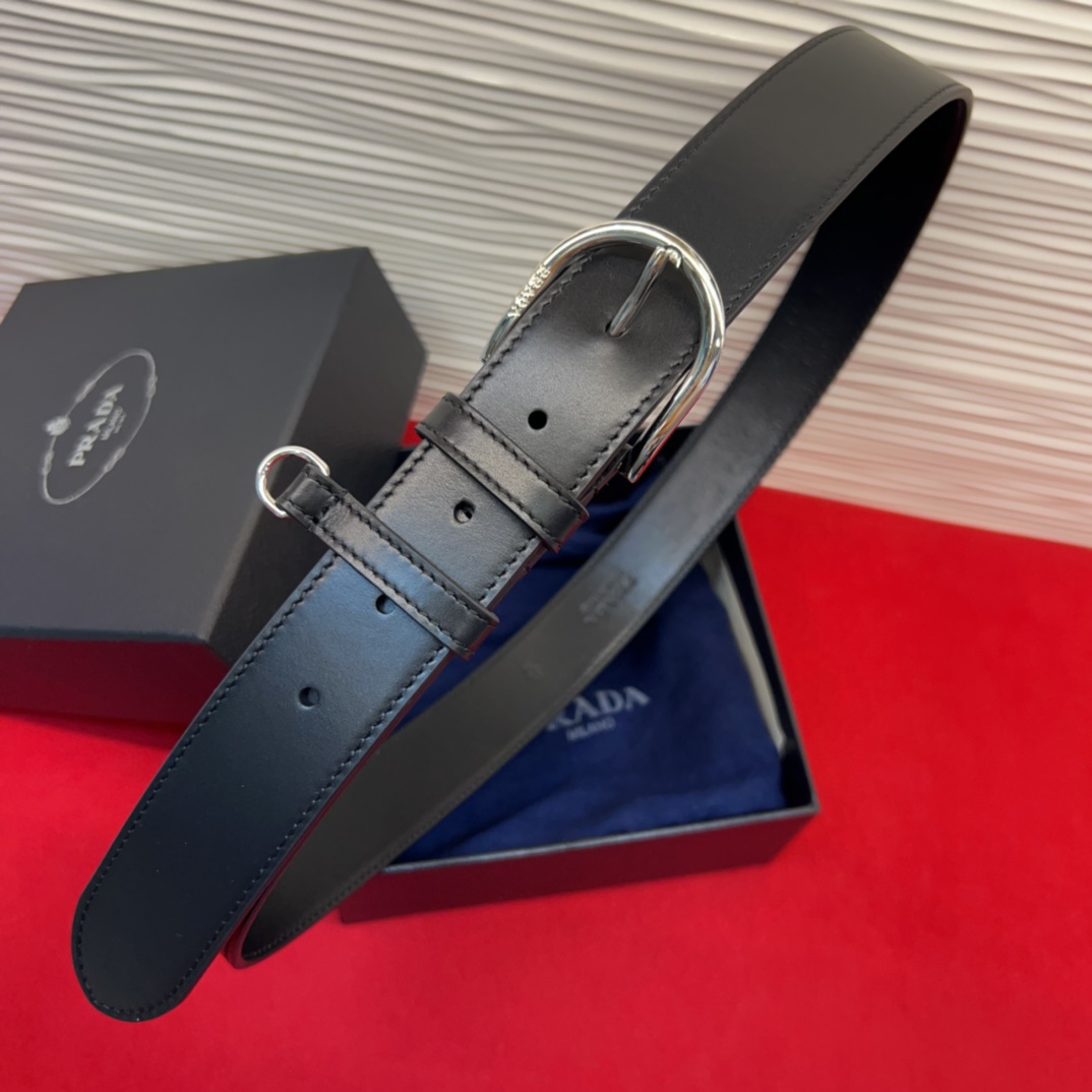 Prada Leather Belt with Silver Buckle - Elegant and Modern Design 3.5cm 5 i1758070671 9980 5