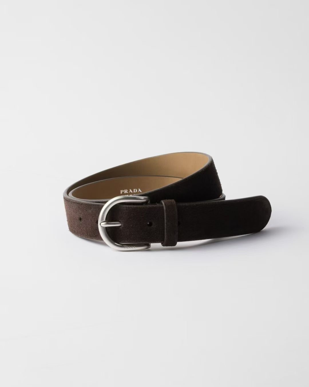 Prada Suede Leather Belt, 3.3cm Width, Silver Buckle - Elegant & Versatile