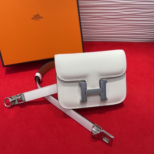 Hermes Women's Leather Belt with Mini Kangoo Bag, White, Hand-stitched 1 Hermes Women's Leather Belt with Mini Kangoo Bag, White, Hand-stitched