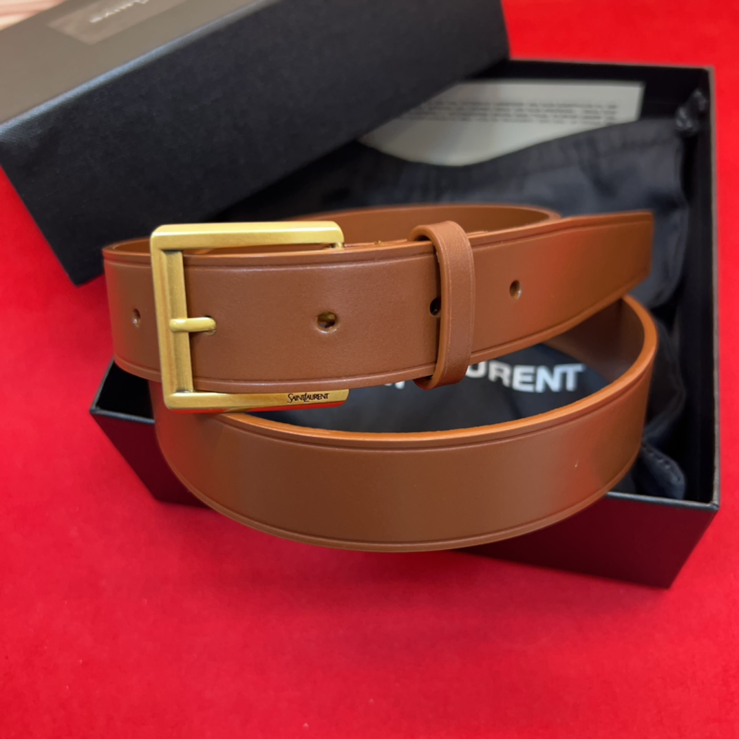 Yves Saint Laurent Women's Leather Belt | Gold Buckle | 3.0cm Width