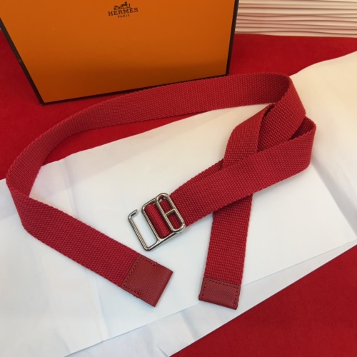 Hermes Ecume Red Canvas Belt with Leather Details and Palladium-Plated Buckle