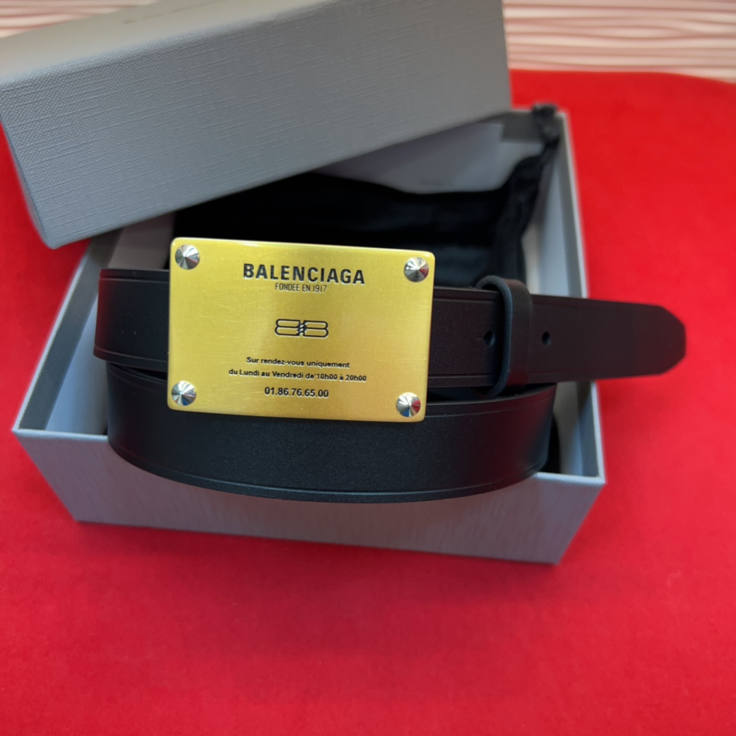 Balenciaga Leather Belt with Gold Buckle, Width 2.5cm - Urban Fashion