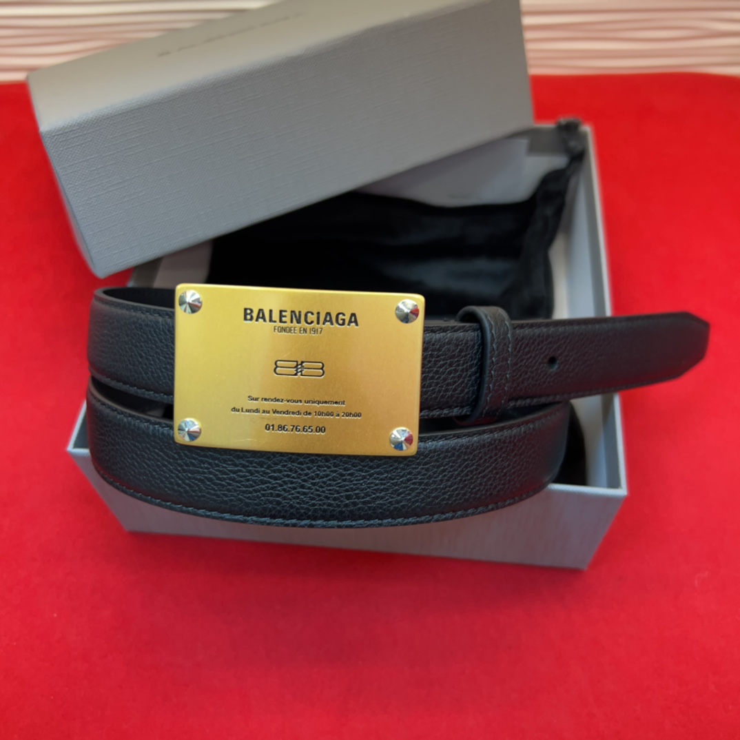 Balenciaga Leather Belt with Gold-Tone Buckle, Width 2.5cm, Black
