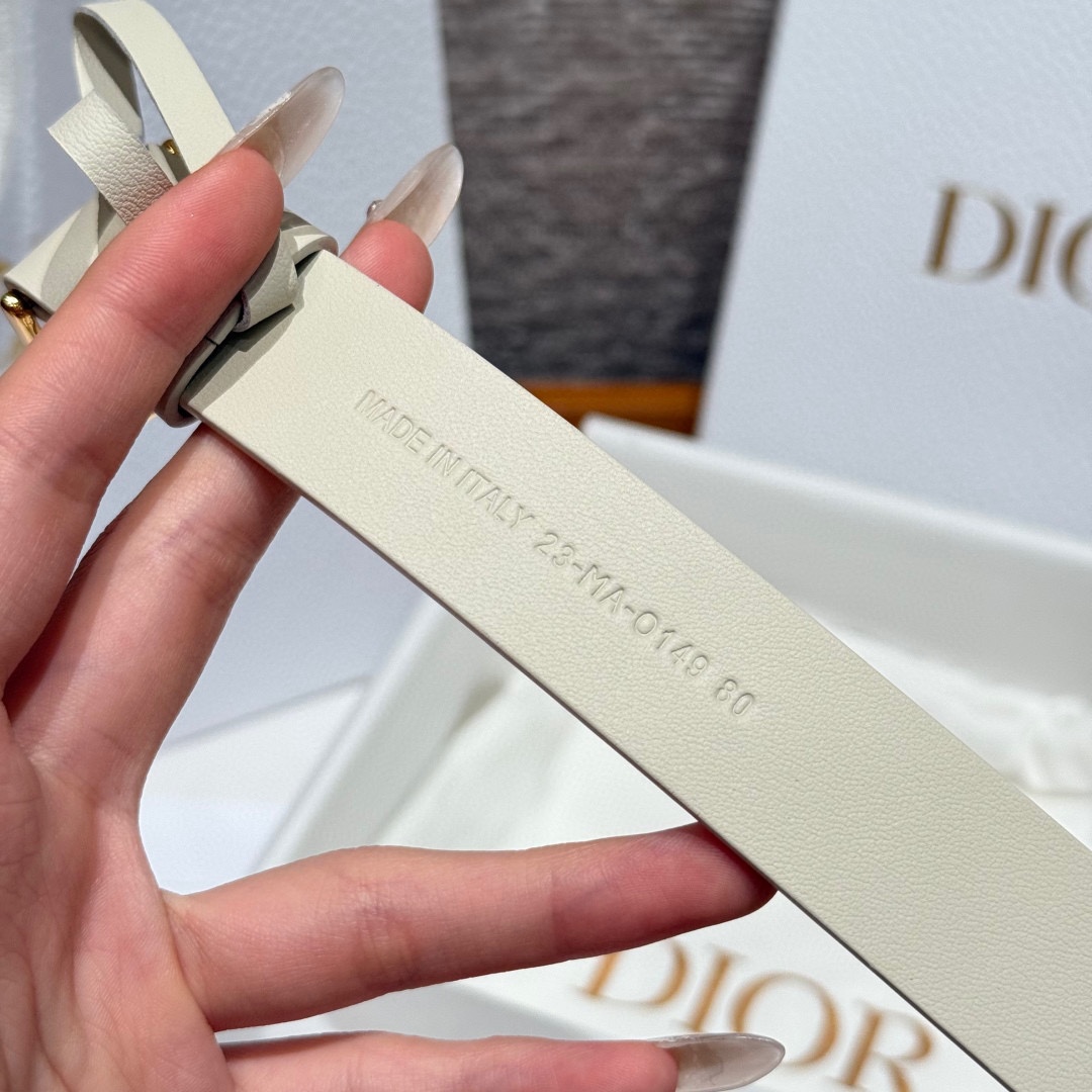 Dior这款腰带采用光滑牛皮革等材质精心制作，搭配富有光泽的金色饰面金属环圈CD腰带扣提升格调。可与经典