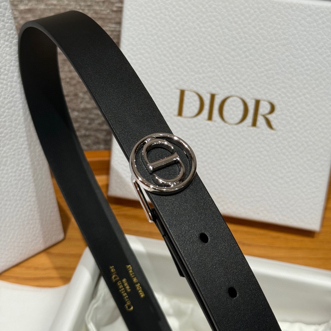 Dior这款腰带采用光滑牛皮革等材质精心制作，搭配富有光泽的金色饰面金属环圈CD腰带扣提升格调。可与经典