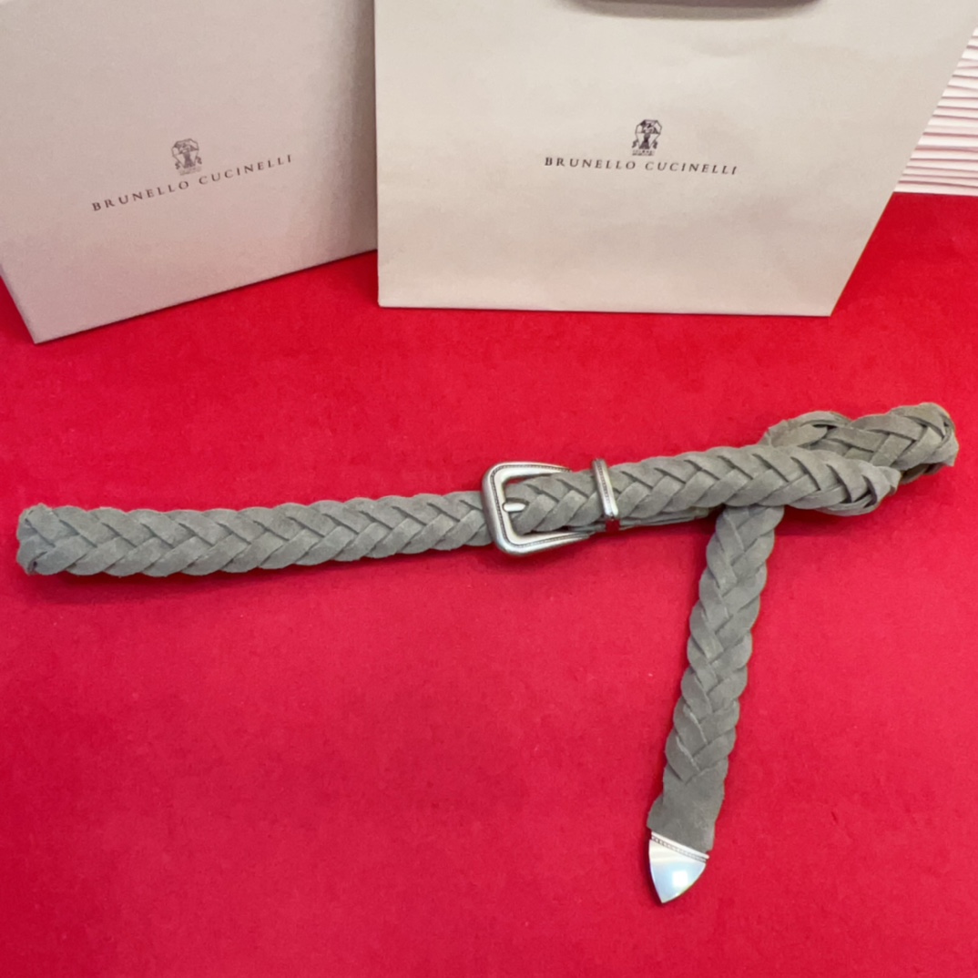 Brunello Cucinelli 男女通用休闲时尚编织腰带灰色均码现货 2 5Cm