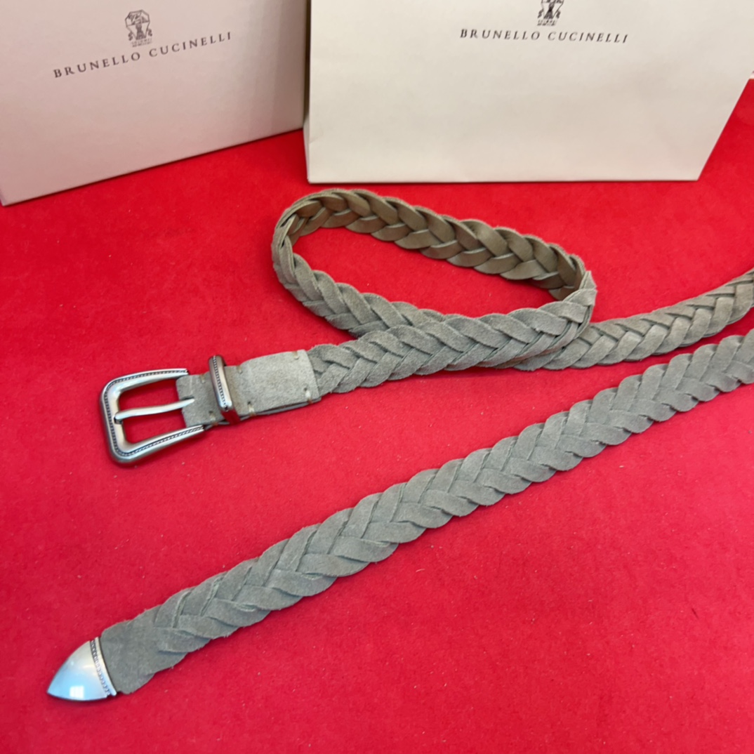 Brunello Cucinelli 男女通用休闲时尚编织腰带灰色均码现货 2 5Cm