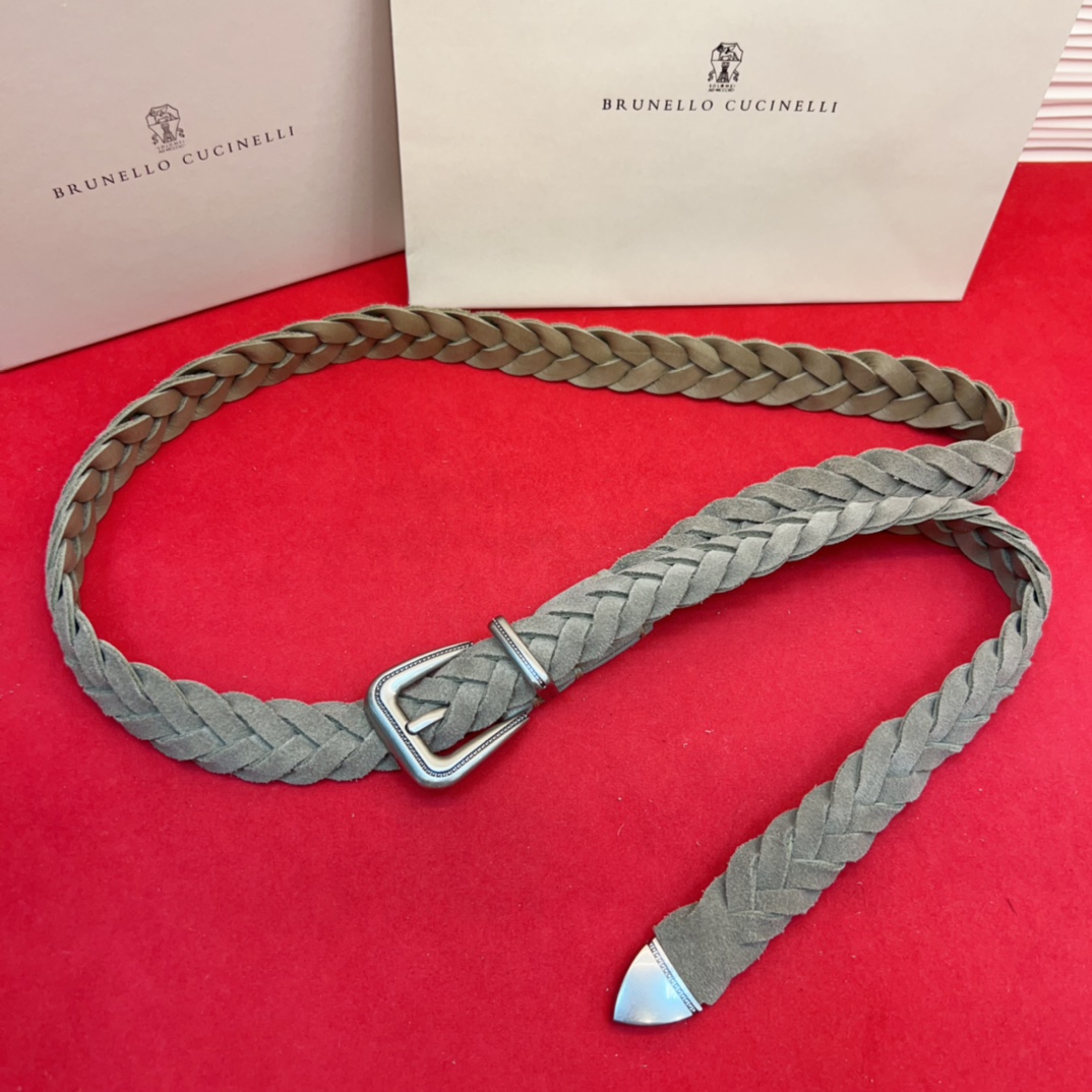 Brunello Cucinelli 男女通用休闲时尚编织腰带灰色均码现货 2 5Cm