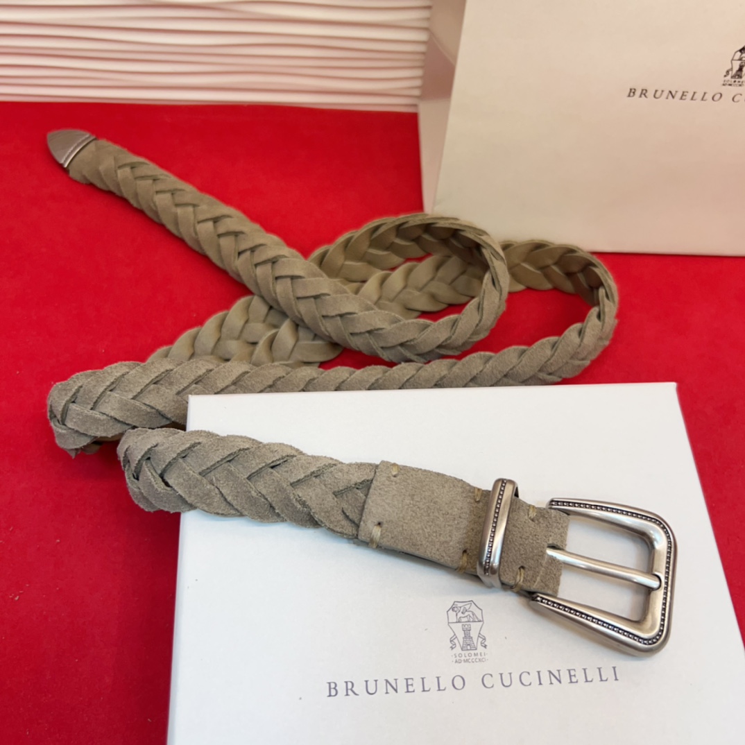 Brunello Cucinelli 男女通用休闲时尚编织腰带灰色均码现货 2 5Cm