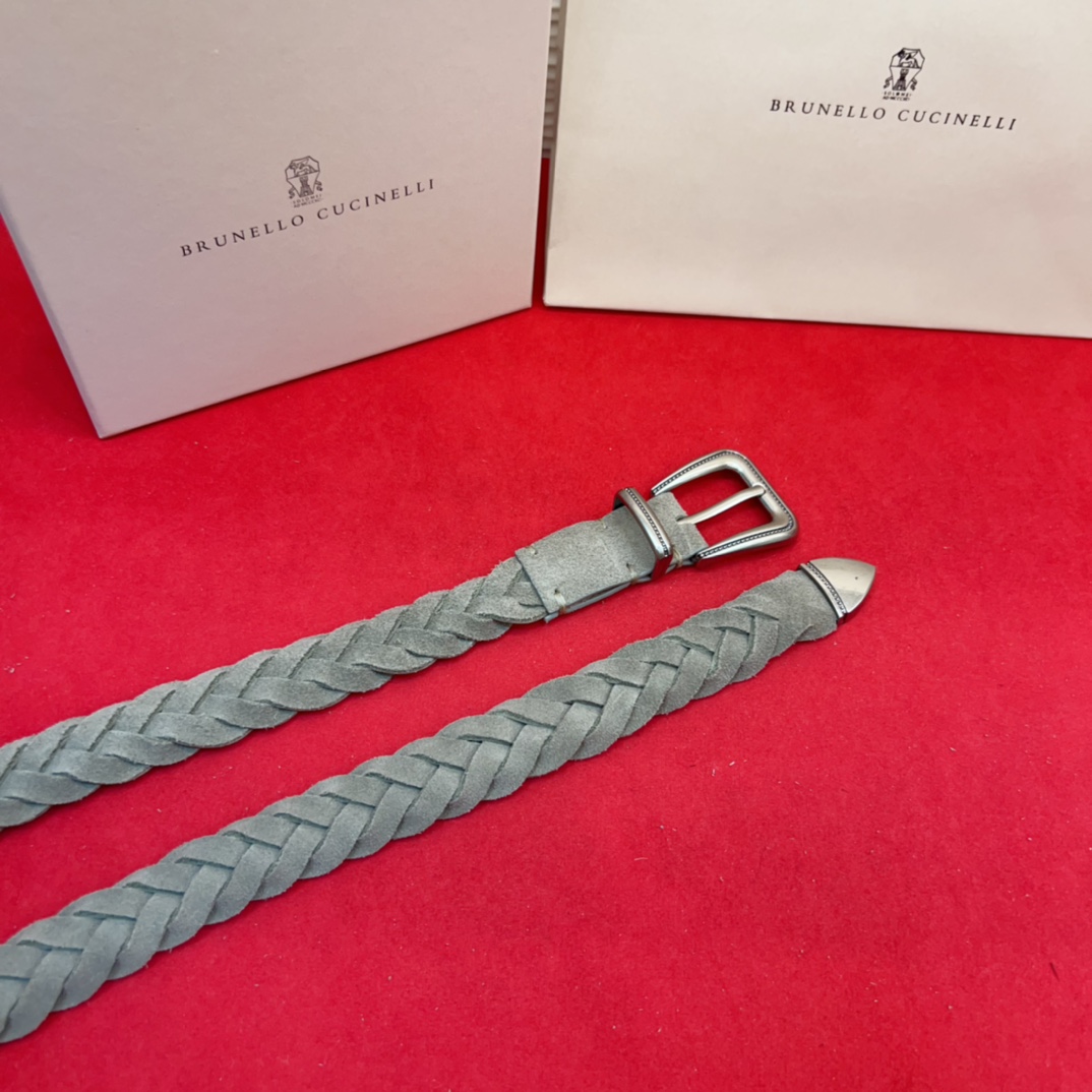 Brunello Cucinelli 男女通用休闲时尚编织腰带灰色均码现货 2 5Cm