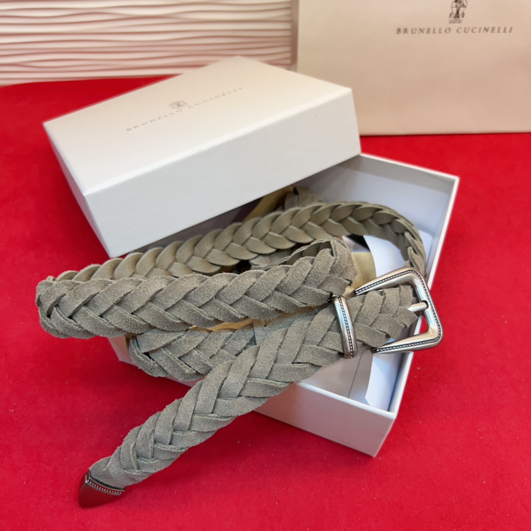 Brunello Cucinelli 男女通用休闲时尚编织腰带灰色均码现货 2 5Cm