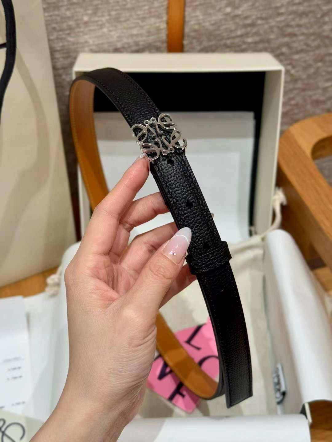 EWE女士腰带鹅卵石纹皮革腰带，Anagram搭扣*Anchor腰带 2.0cm宽度 五孔调节.宽度2.