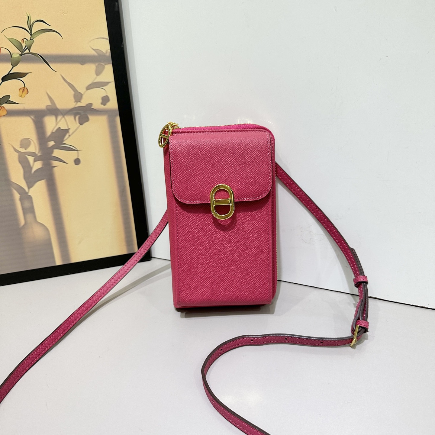 Hermes全皮手机包，钱包可手拎单肩斜挎，多功能肩带可拆卸，可以调节长短尺寸：11*5*19cm10个