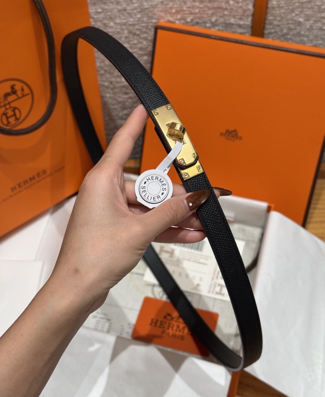 H家新款凯莉腰带 Hunter牛皮腰带 搭配镀钯kelly皮带扣