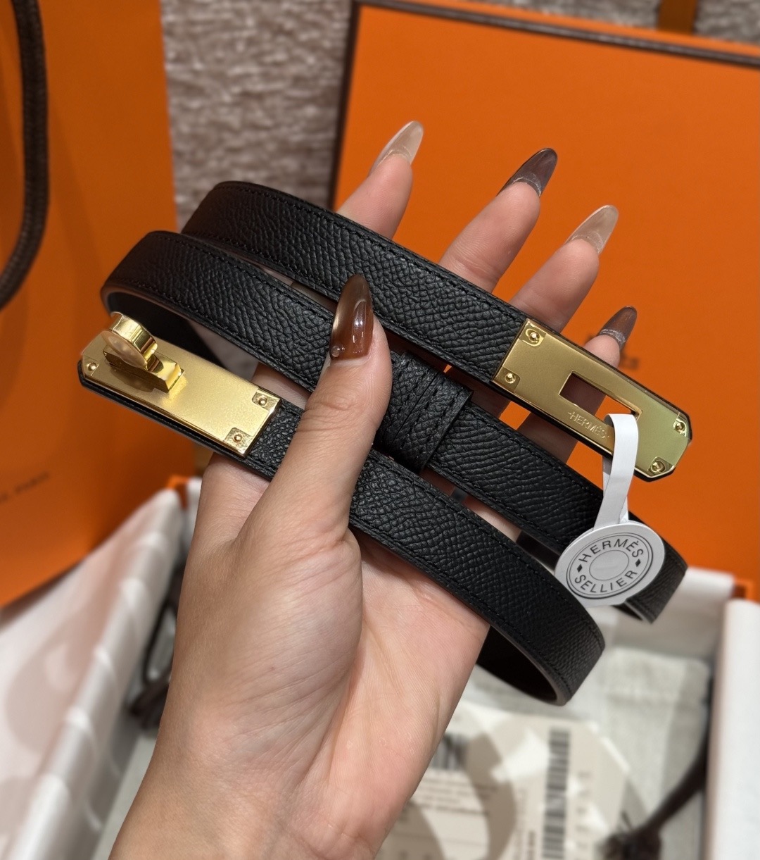 H家新款凯莉腰带 Hunter牛皮腰带 搭配镀钯kelly皮带扣