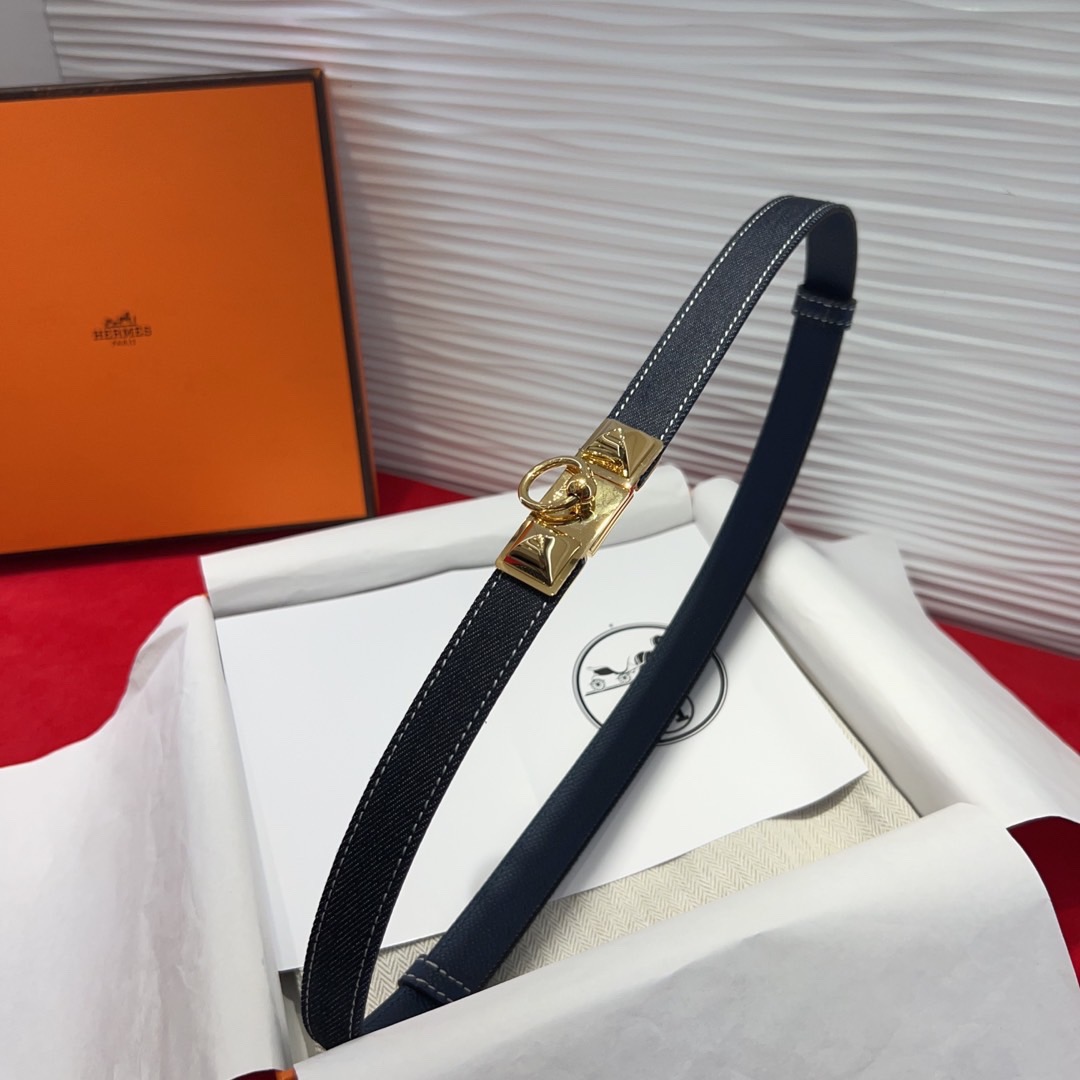 新款H牛仔凯莉扣 Epsom 小牛皮和牛仔布腰带