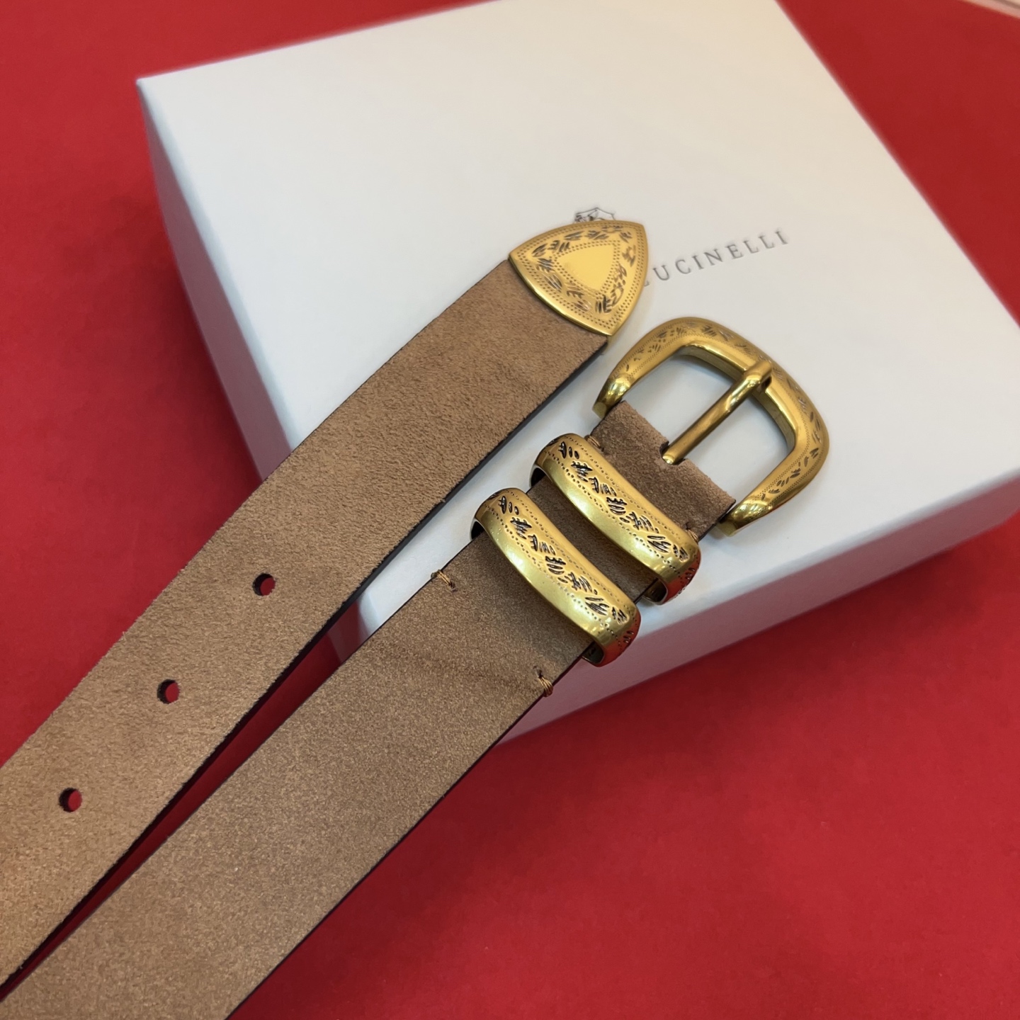 Brunello Cucinelli 男女通用休闲时尚磨砂皮腰带3.4Cm