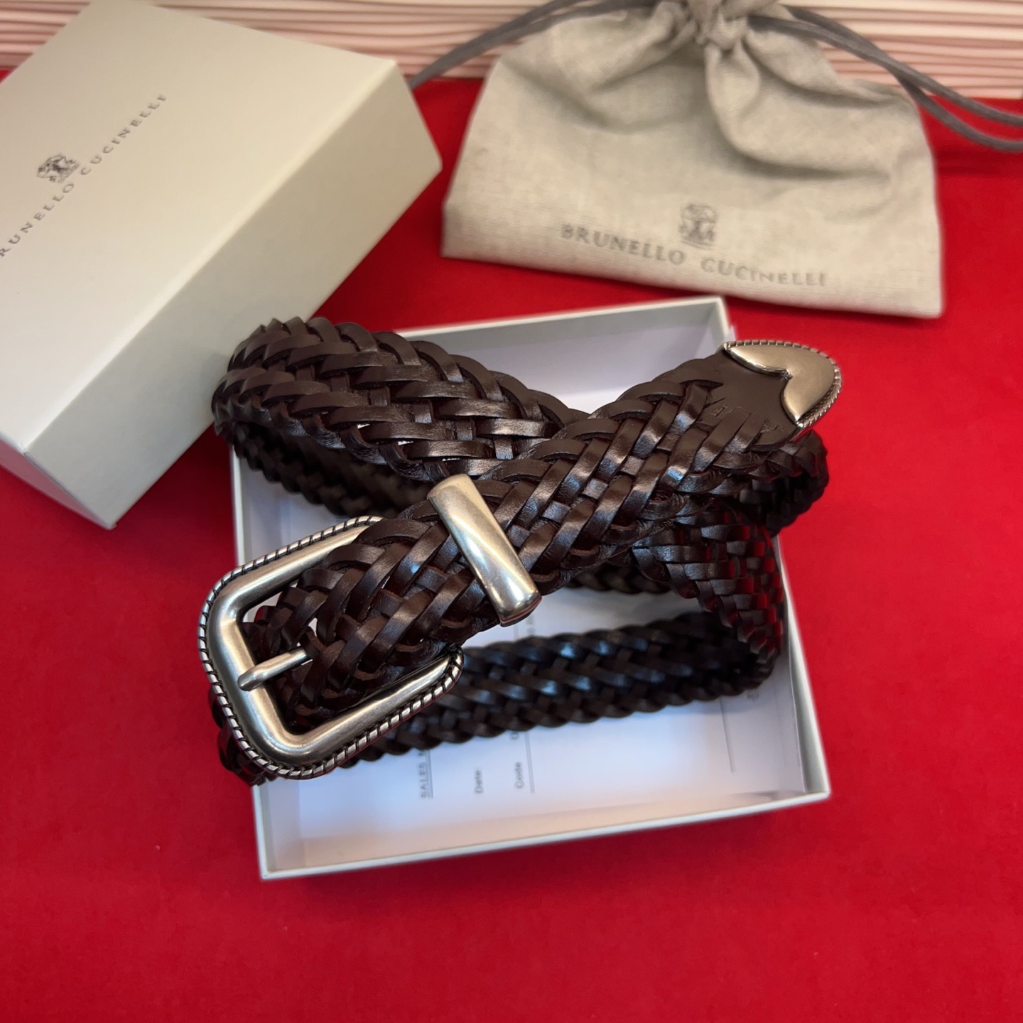 Brunello Cucinelli 男女通用休闲时尚编织腰带！意大利进口编织单层牛皮。2.5Cm、总长