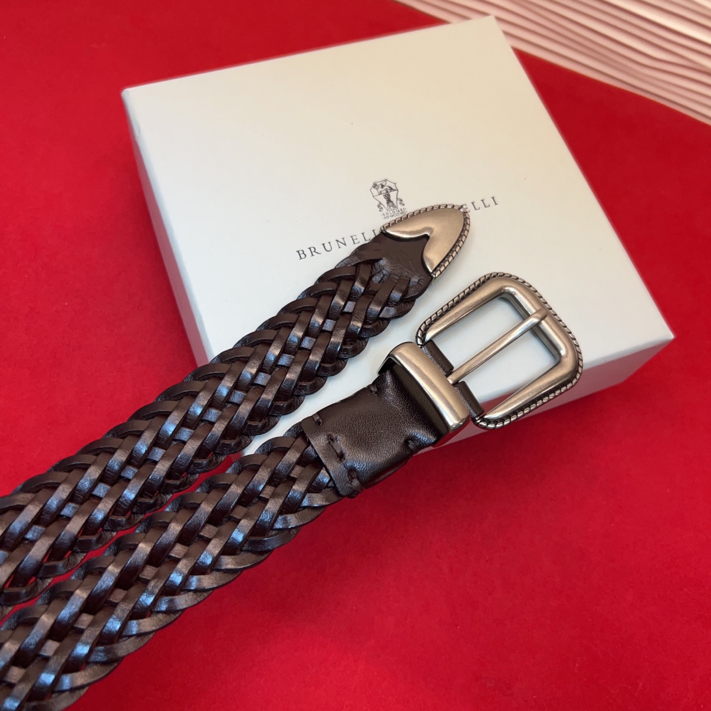 Brunello Cucinelli 男女通用休闲时尚编织腰带！意大利进口编织单层牛皮。2.5Cm、总长