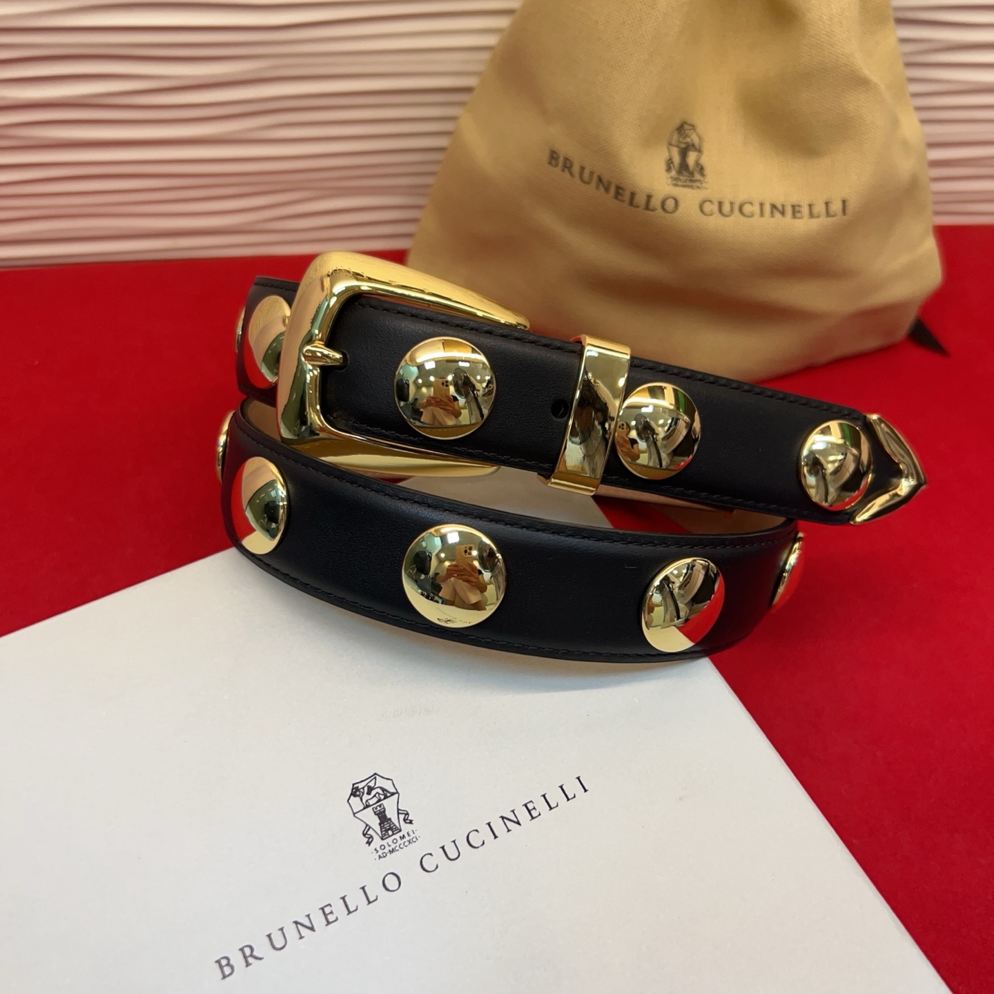 Brunello Cucinelli 男女通用休闲时尚打钉五金腰带